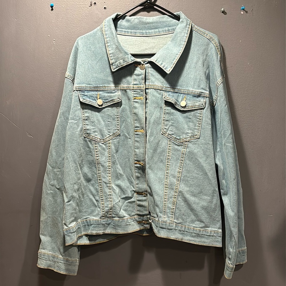 Curve Light Wash Gold Sequin Denim Jacket